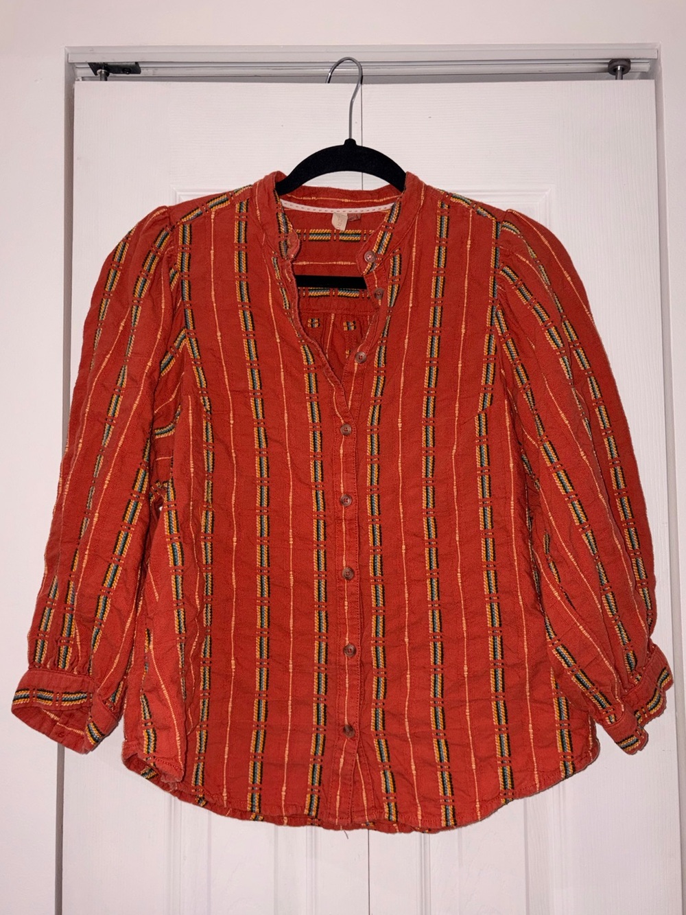 Pilcro the Bella Femme Button Down Puff Sleeve Top Size Small Boho Fall Festival - Picture 3 of 7